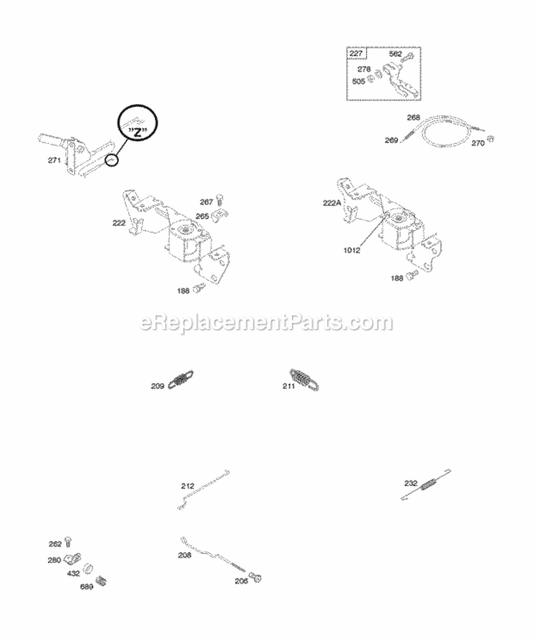 Controls Governor Spring Diagram and Parts List for 309447-0110-E1  Briggs and Stratton Engine